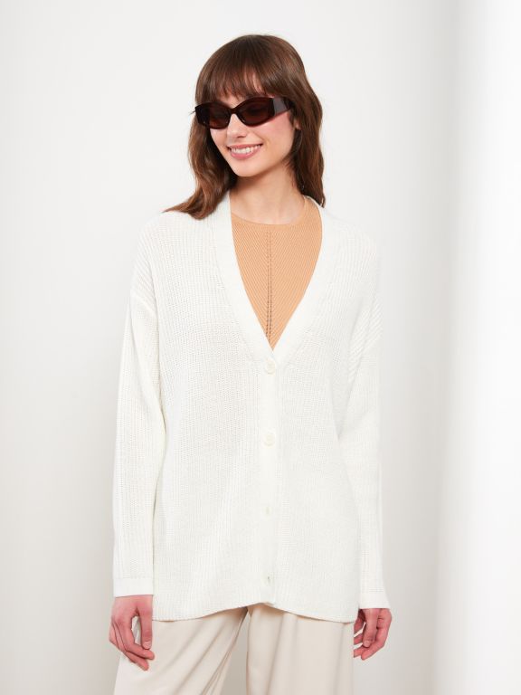 V Neck Regular Long Sleeve Women's Tricot Cardigan
