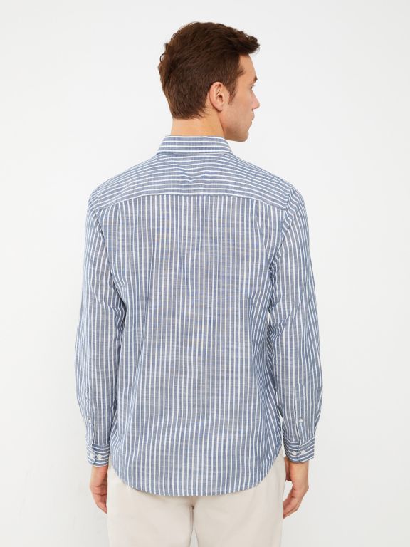 Regular Fit Long Sleeve Striped Poplin Men's Shirt