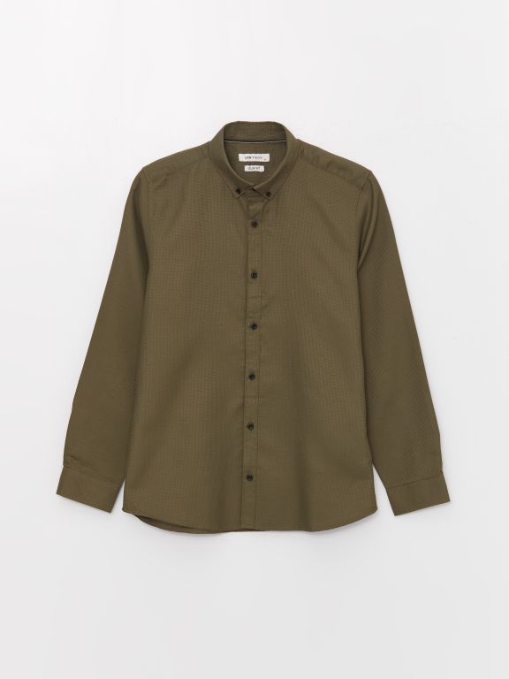 Slim Fit Long Sleeve Dobby Weave Men's Shirt