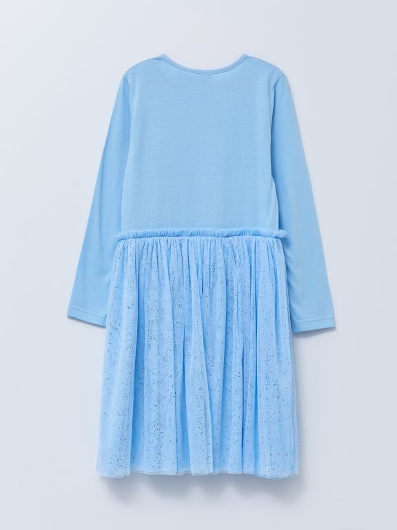 Crew Neck Elsa Printed Long Sleeve Girl Dress