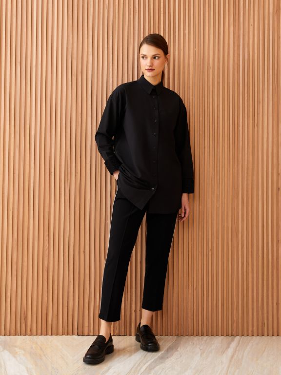 Shirt Collar Straight Long Sleeve Oversize Poplin Women's Tunic