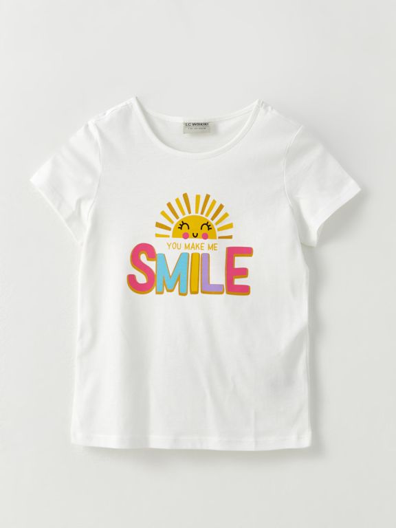 Crew Neck Printed Short Sleeve Cotton Girl T-shirt