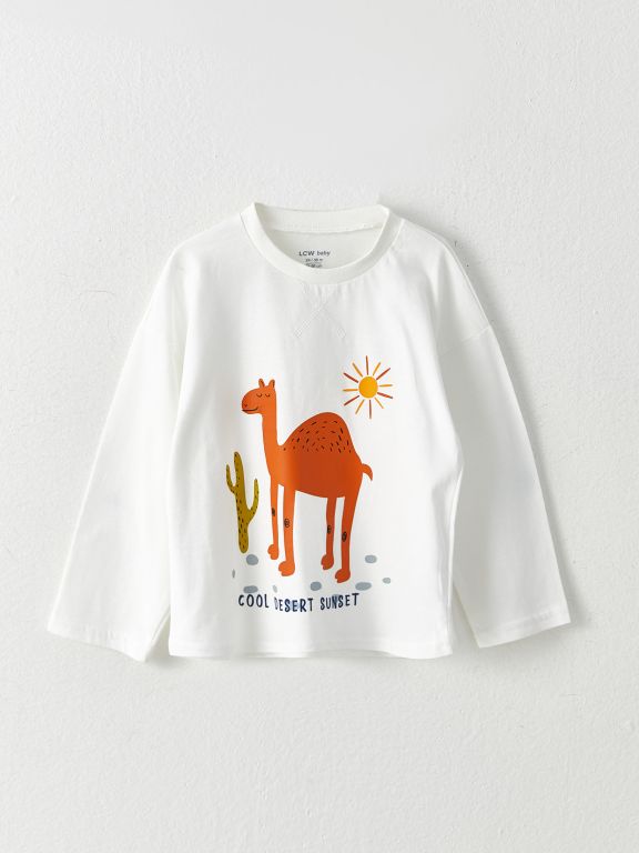 Crew Neck Long Sleeve Printed Cotton Baby Boy T-shirt