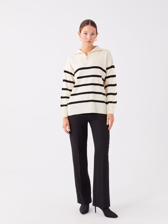 Jacket Collar Striped Long Sleeve Oversized Women's Knit Sweater