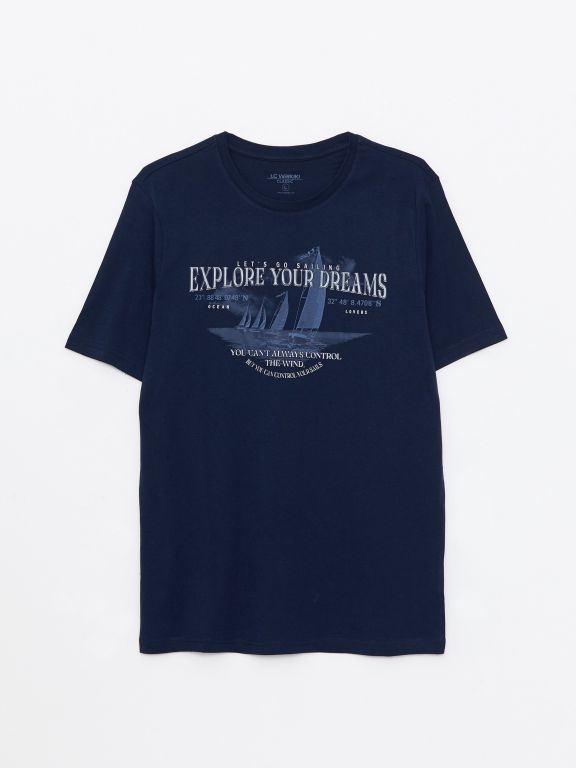 Crew Neck Short Sleeve Printed Combed Cotton Men's T-shirt