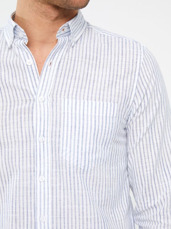Regular Fit Long Sleeve Striped Poplin Men's Shirt