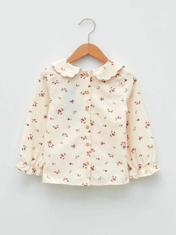 Baby Collar Long Sleeve Patterned Cotton Baby Girl Blouse