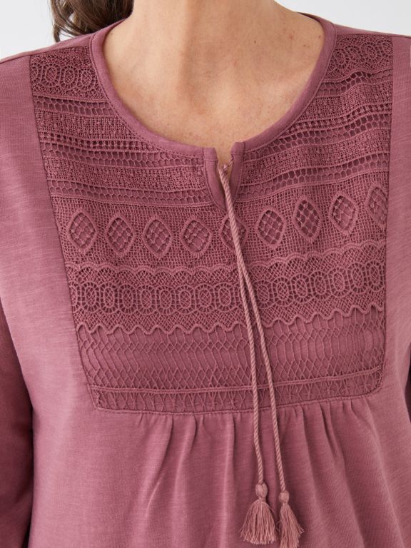 Tie Neck Embroidered Long Sleeve Women's Blouse