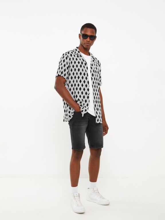 Regular Fit Short Sleeve Patterned Viscose Men's Shirt