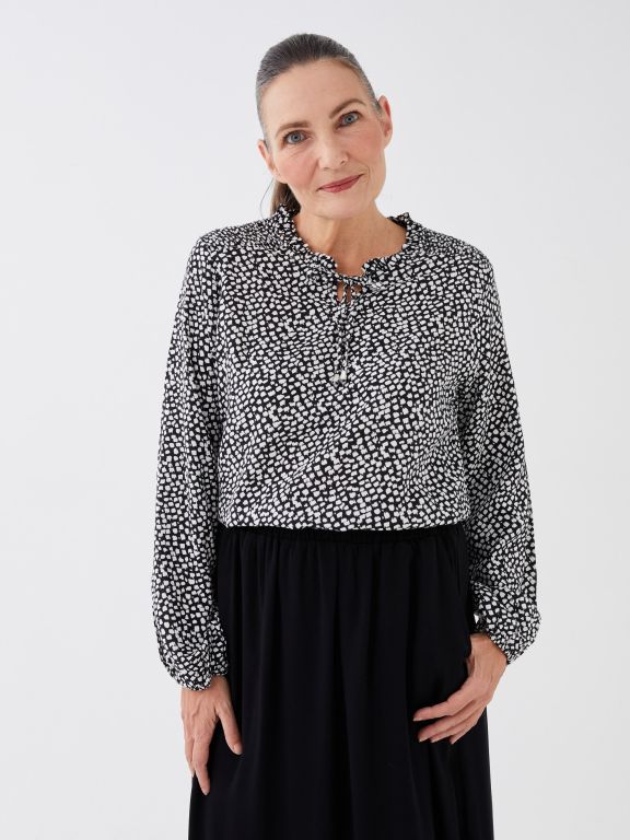 Tie Neck Patterned Long Sleeve Women's Blouse