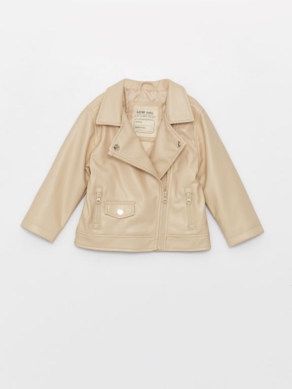 Long Sleeve Baby Girl Leather Look Jacket