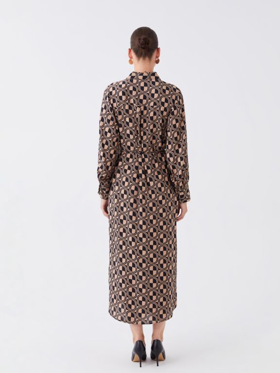 Patterned Long Sleeve Women's Shirt Dress