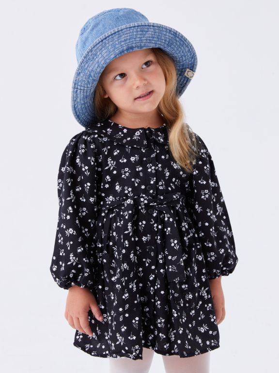 Shirt Collar Patterned Baby Girl Dress