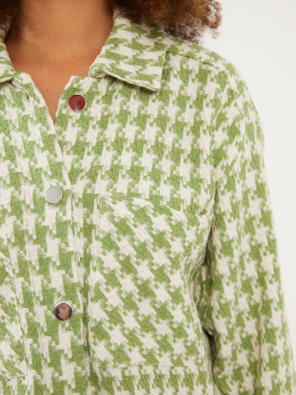 Buttoned Patterned Long Sleeve Tweed Women's Shirt Jacket