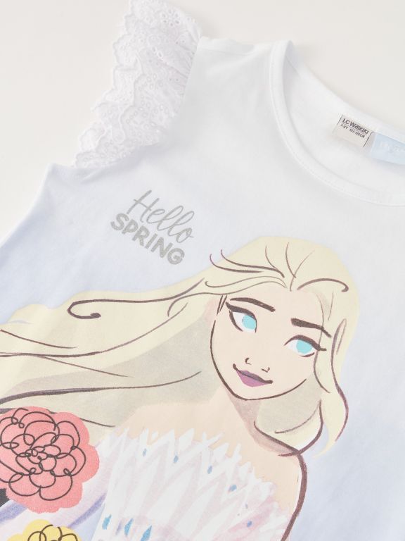 Crew Neck Elsa Printed Short Sleeve Girls T-Shirt