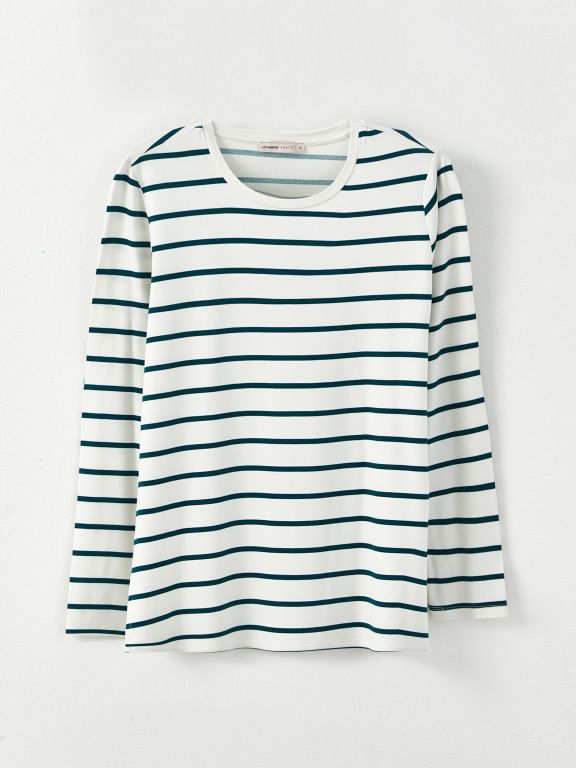 Crew Neck Striped Long Sleeve Women's Tunic