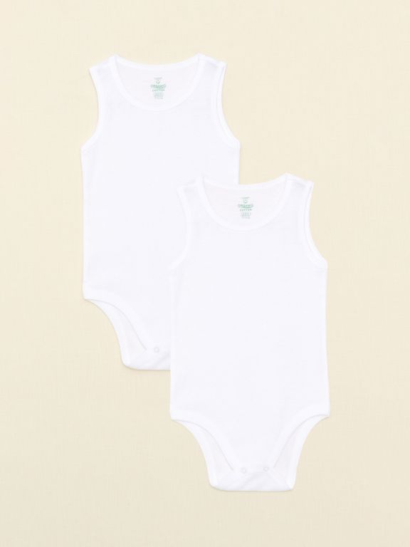 Crew Neck Basic Organic Cotton Baby Boy Body with Snap Crotch 2-Pack