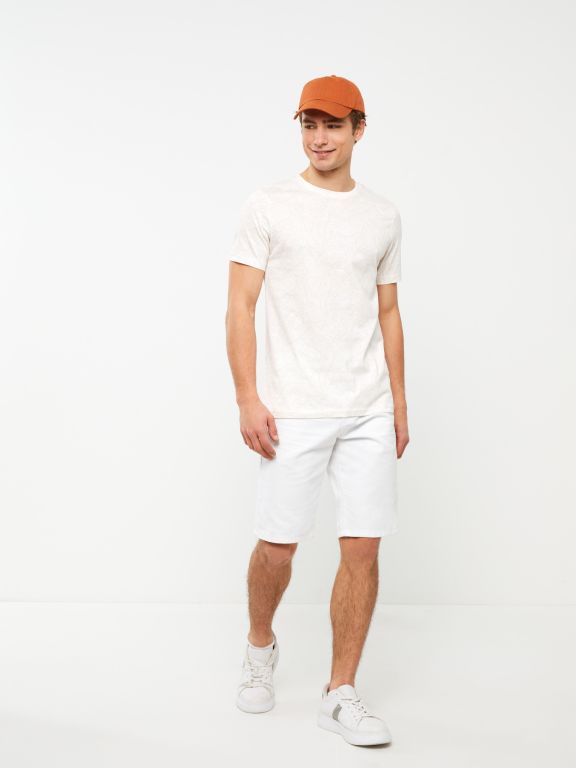 Crew Neck Short Sleeve Patterned Combed Cotton Men's T-Shirt
