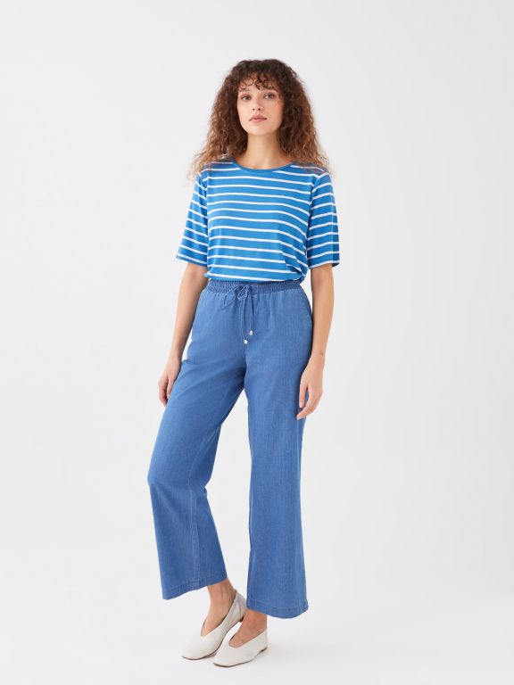 Women's Elastic Waist Wideleg Straight Jean Trousers