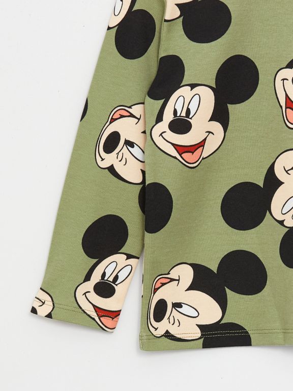 Crew Neck Long Sleeved Mickey Mouse Printed Baby Boy Pajamas Set