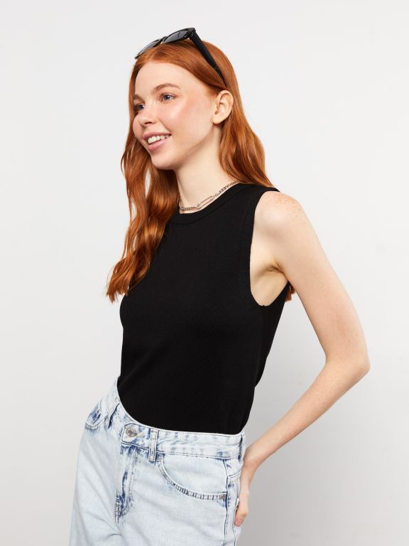 Crew Neck Regular Sleeveless Women's Tricot Sweater