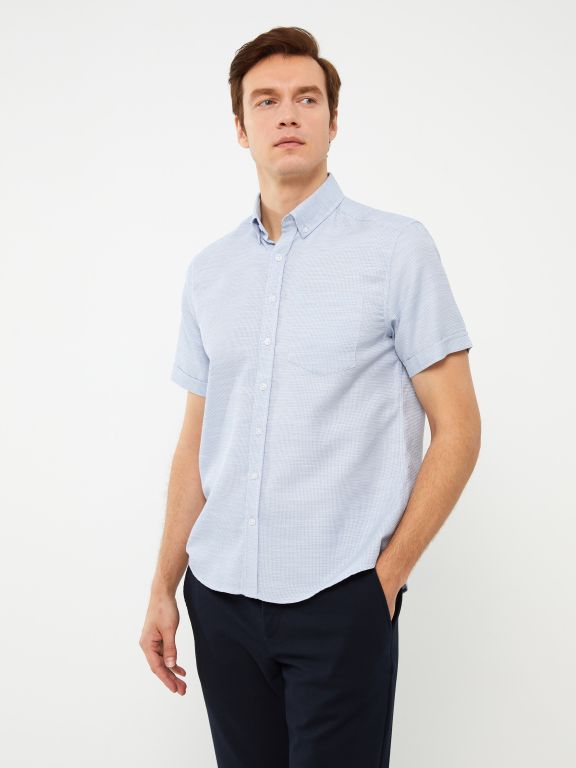 Regular Fit Men's Short Sleeve Dobby Shirt
