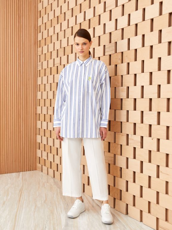 Shirt Collar Striped Long Sleeve Women's Tunic
