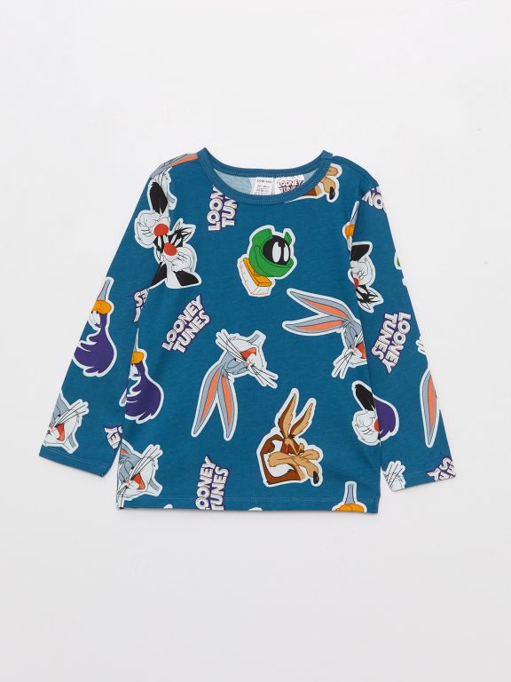Crew Neck Long Sleeve Looney Tunes Printed Baby Boy Pajama Set