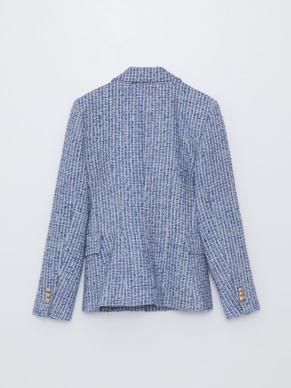 Patterned Long Sleeve Women's Tweed Blazer Jacket