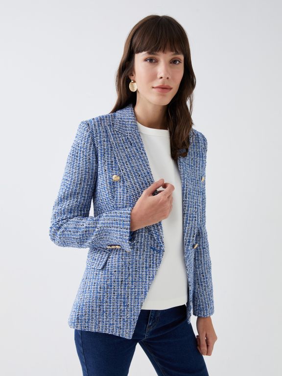 Patterned Long Sleeve Women's Tweed Blazer Jacket