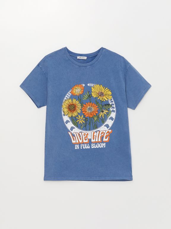 Women's Crew Neck Printed Short Sleeve T-Shirt
