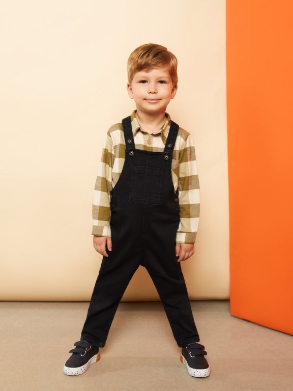 Square Neck Basic Baby Boy Jean Bib and Brace