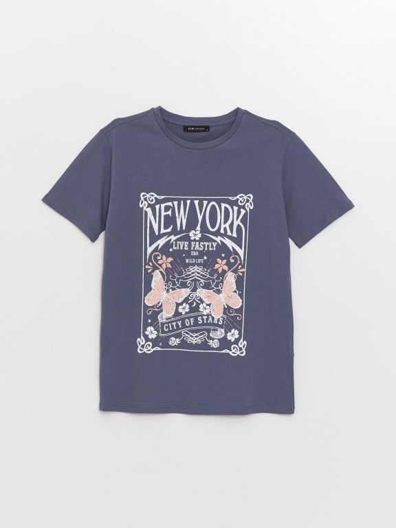 Crew Neck Printed Short Sleeve Women's T-shirt