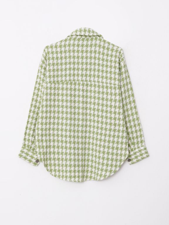 Buttoned Patterned Long Sleeve Tweed Women's Shirt Jacket