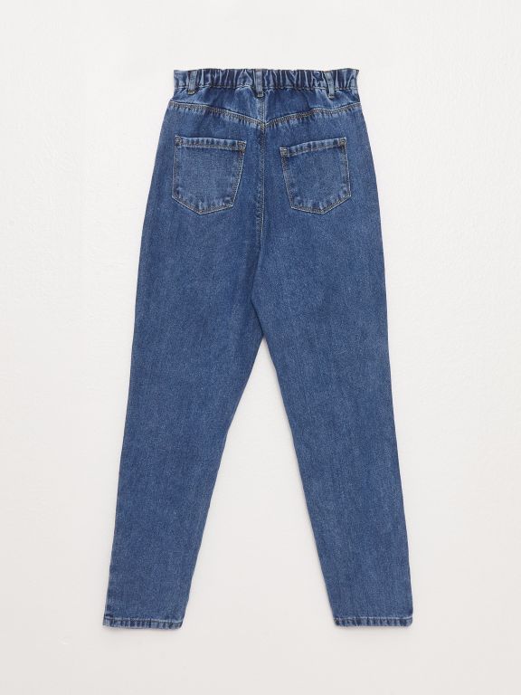 Ripped Detailed Girl Jeans With Elastic Waist