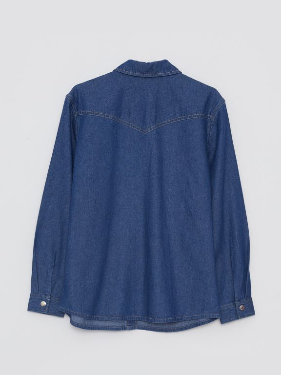 Front Button Closure Straight Long Sleeve Women's Jean Shirt