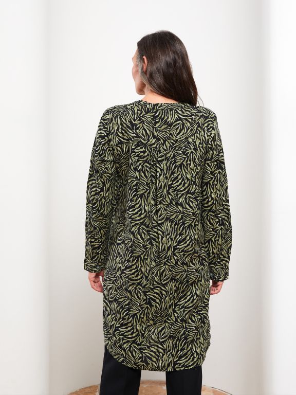 Crew Neck Patterned Long Sleeve Poplin Women's Tunic