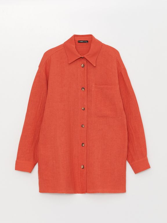 Shirt Collar Straight Long Sleeve Oversize Muslin Women's Tunic
