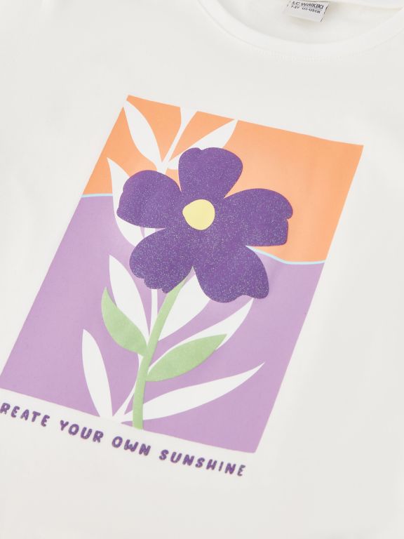 Crew Neck Printed Short Sleeve Girl T-shirt