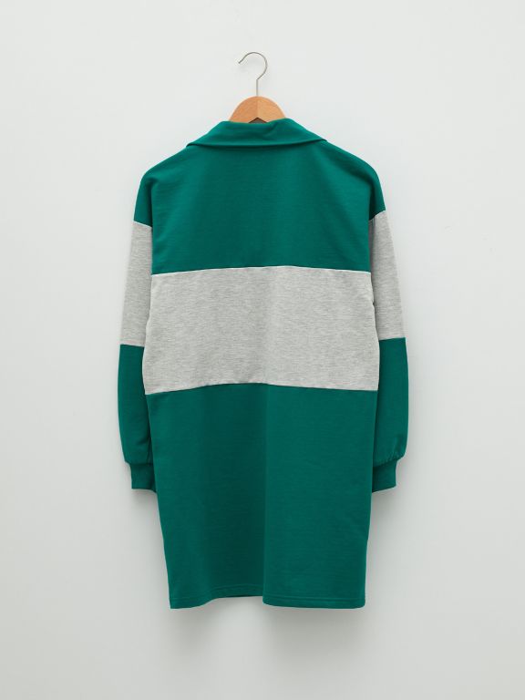 Turtle Neck Long Sleeve Women's Dress with Color Block