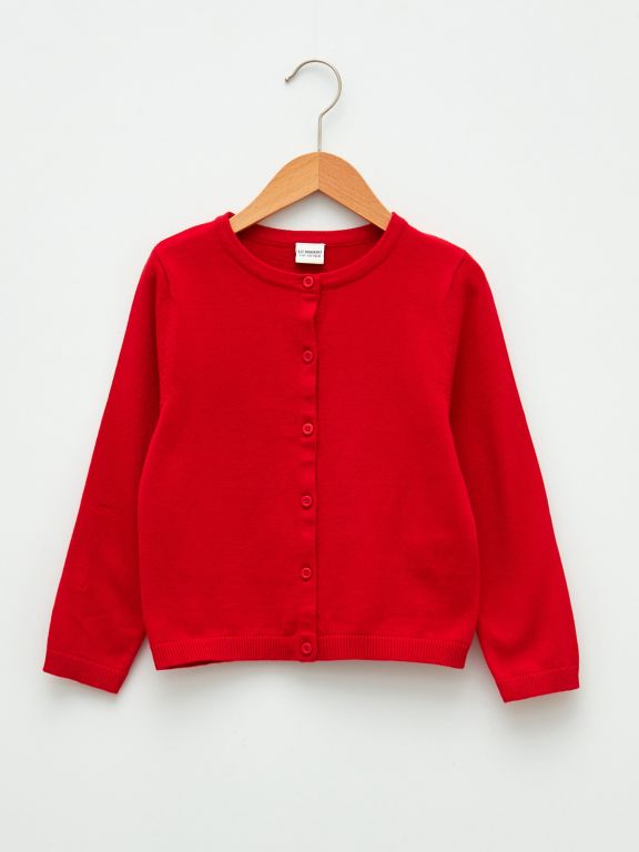 Crew Neck Basic Long Sleeve Girl Tricot Cardigan