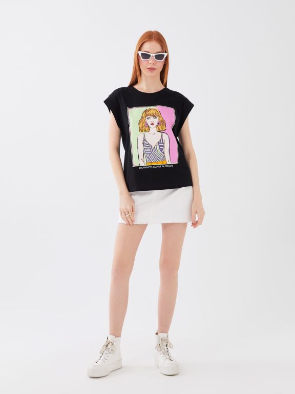 Crew Neck Printed Short Sleeve Women's T-shirt
