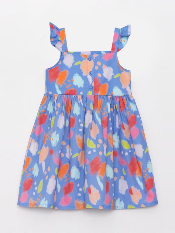Square Collar Patterned Baby Girl Dress
