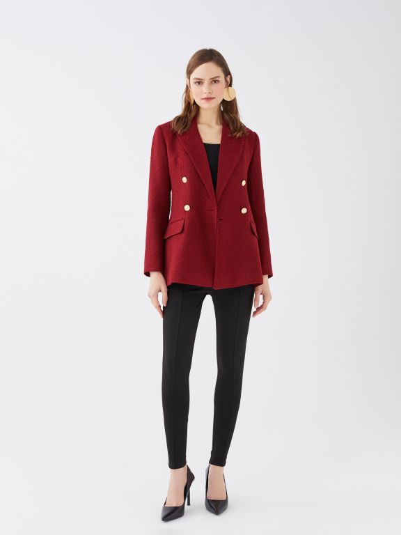Self-Patterned Long Sleeve Tweed Women's Blazer Jacket
