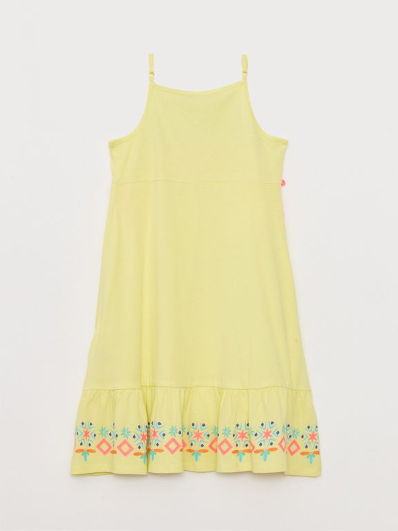 Square Neck Patterned Strappy Girl Dress