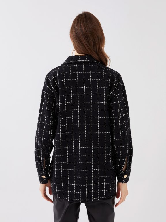 Patterned Long Sleeve Tweed Oversize Women's Shirt Jacket