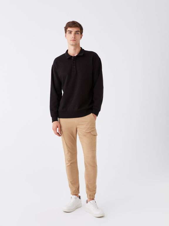 Polo Neck Long Sleeve Men's Sweatshirt