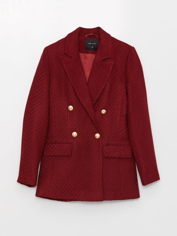 Self-Patterned Long Sleeve Tweed Women's Blazer Jacket