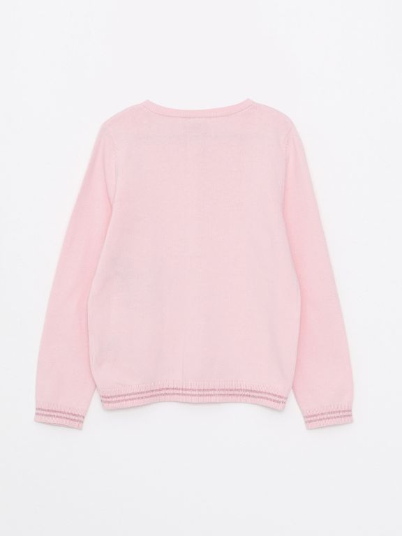 Crew Neck Embroidered Long Sleeve Girl Tricot Cardigan