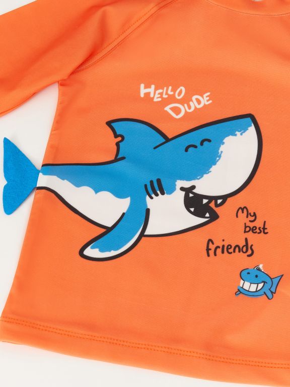 Crew Neck Long Sleeve Printed Baby Boy Swimwear Set